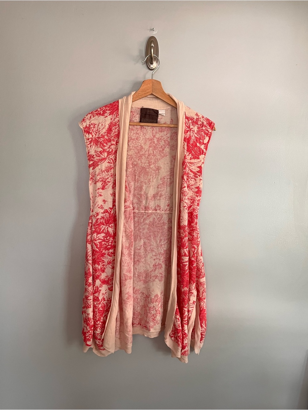 Women's Pink Floral Open-Front Long Vest